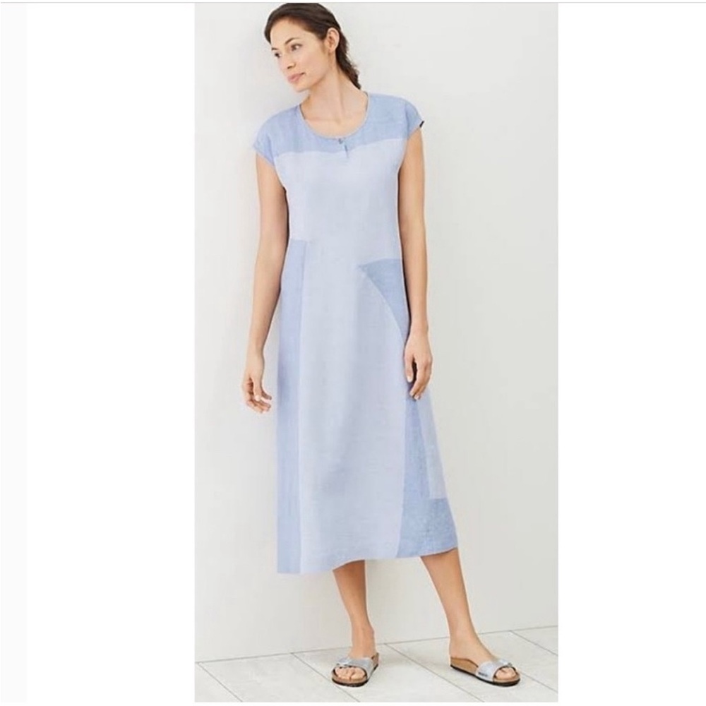 J. Jill Pure Jill Linen Midi Length Patchwork Colorblock Dress. Size Medium